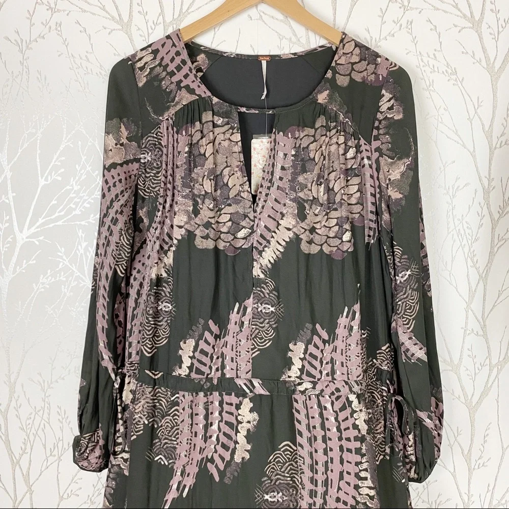 FREE PEOPLE Out of the Woods Raven Boho Long Sleeve Maxi Dress NWT XS Peasant